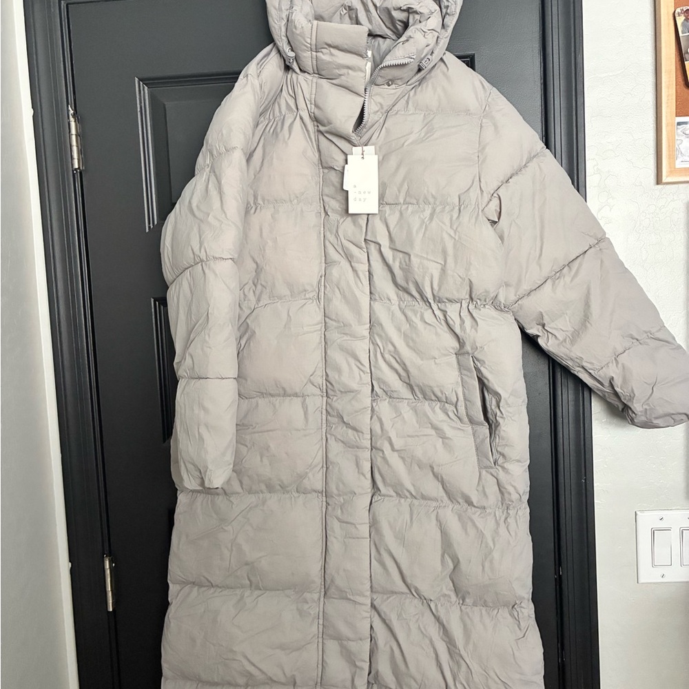 Brand new “A New Day” Light Gray Long Puffer Coat